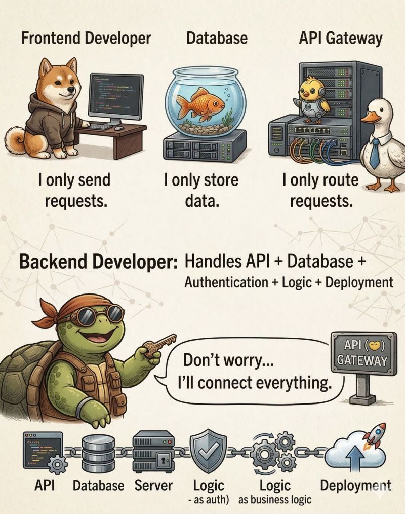 Backend Developer: “Don't worry… I'll connect everything.”